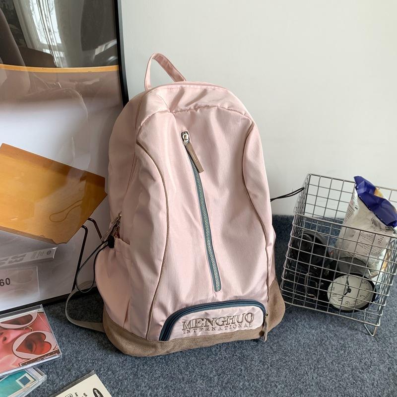 Новый рюкзак маленький свежий контрастный цвет студенческая сумка нейлоновая парусина старшая школа большая вместимость школьный рюкзак розовый